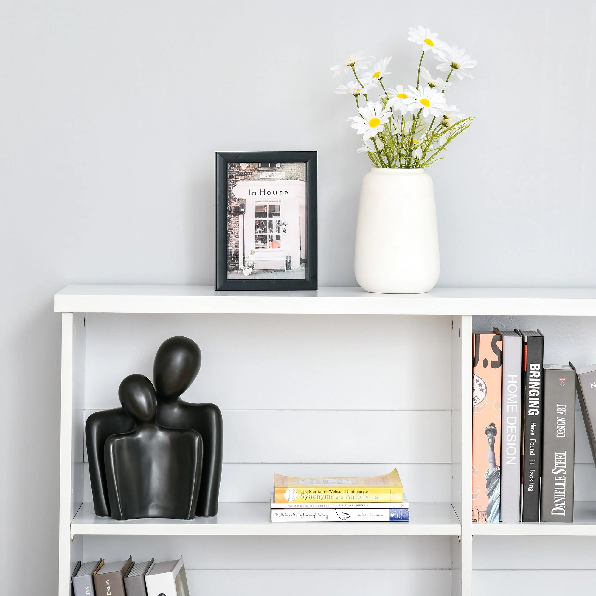 Simple Modern 4-Compartment Low Bookcase 2-Tier w/ Moving Shelves Cube Display Storage Unit Home Office Living Room Furniture White - Image 7