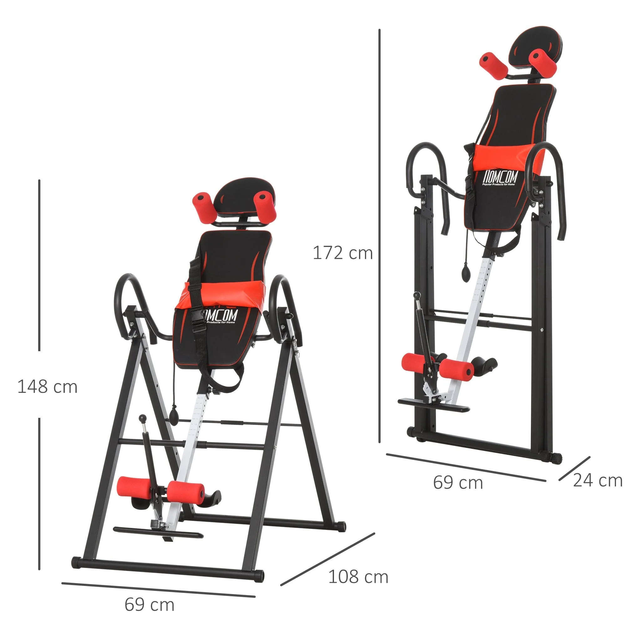 Steel Adjustable Gravity Inversion Table w/ Safety Belt Adjustable Hand Stand Home Back Stretcher Machine Red/Black - Image 3