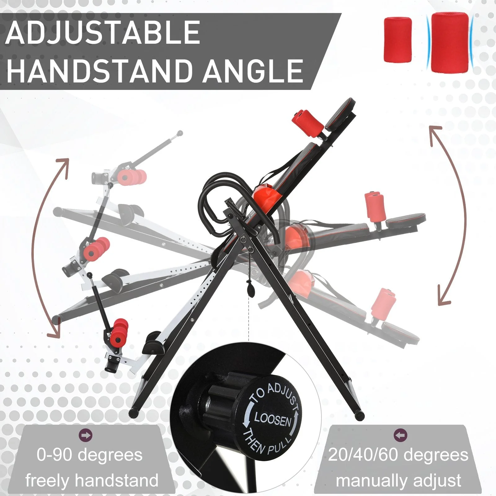 Steel Adjustable Gravity Inversion Table w/ Safety Belt Adjustable Hand Stand Home Back Stretcher Machine Red/Black - Image 4