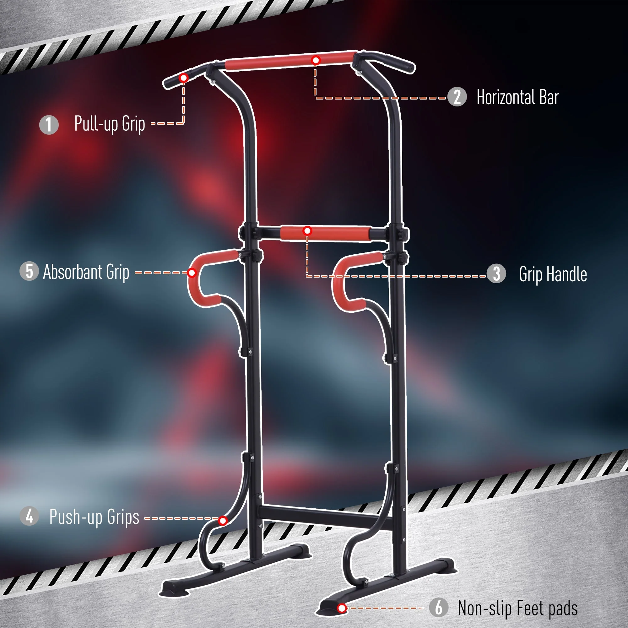 Steel Multi-Use Exercise Power Tower Pull Up Station Adjustable Height W/ Grips - Image 5