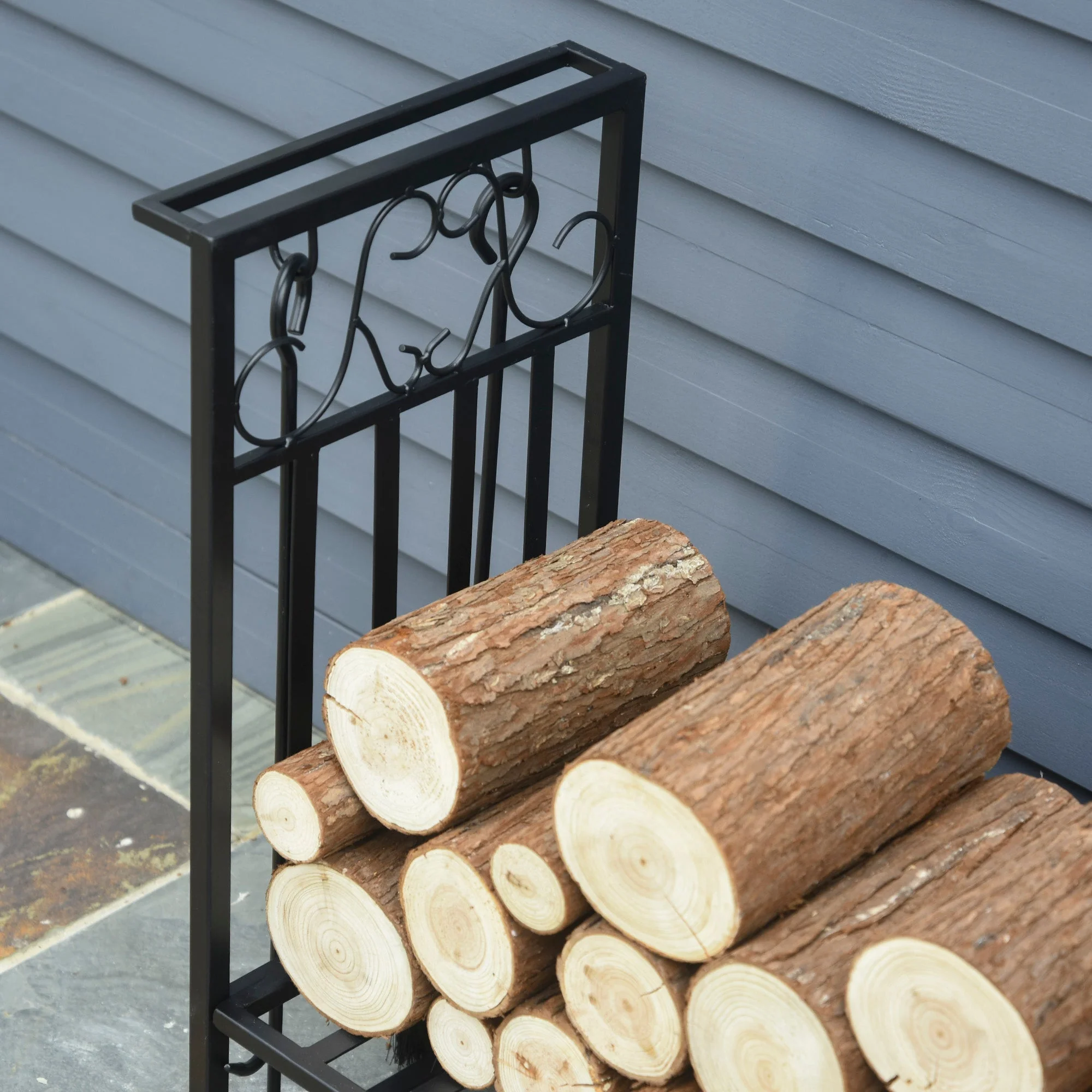 Steel Slatted Log Rack w/ Tools Black - Image 4
