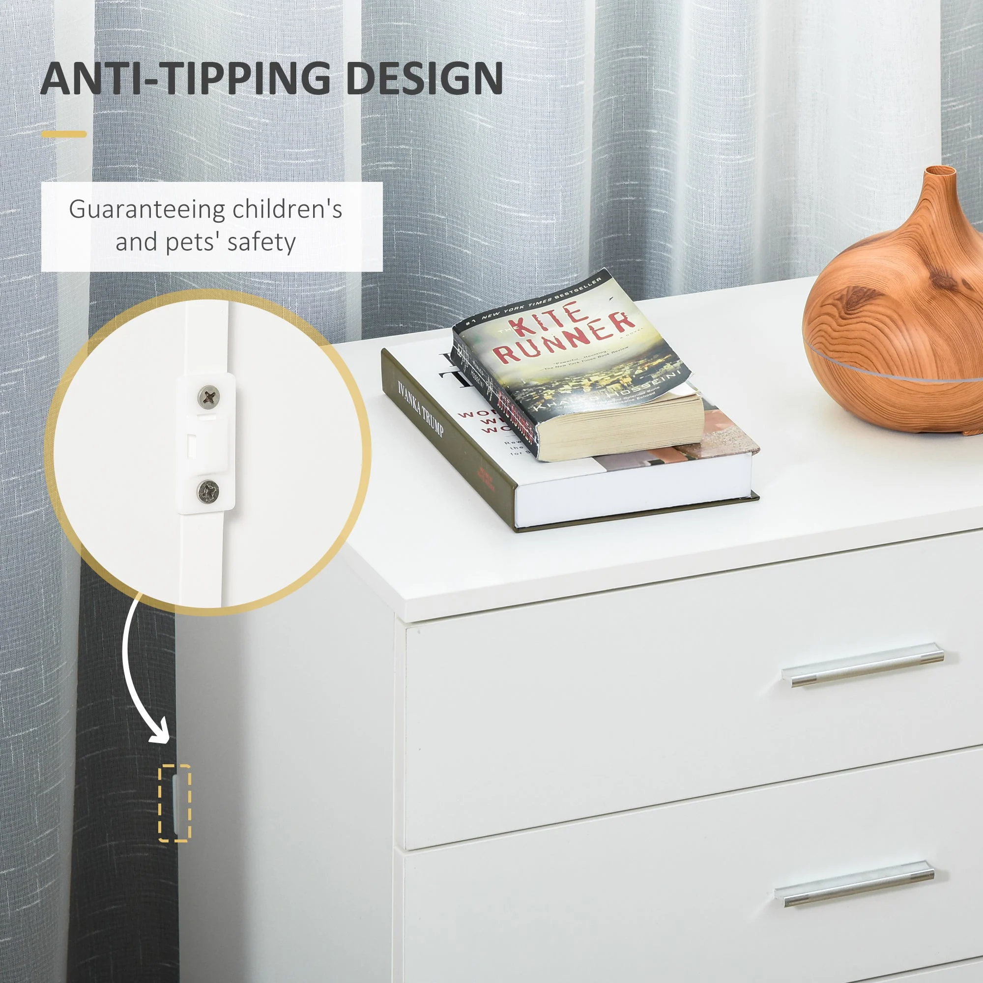 Storage Cabinet Vertical Drawer Chest of 4 w/ Metal Rails Anti-Tip - Image 5