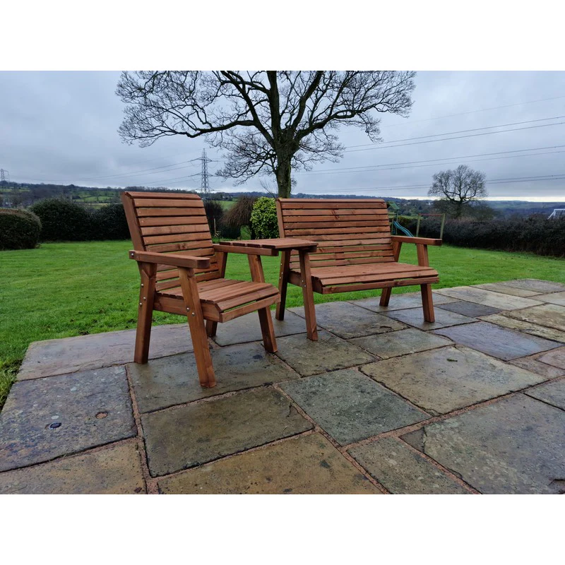 Swedish Redwood Angled Garden Tete a Tete by Croft - 3 Seats - Image 9