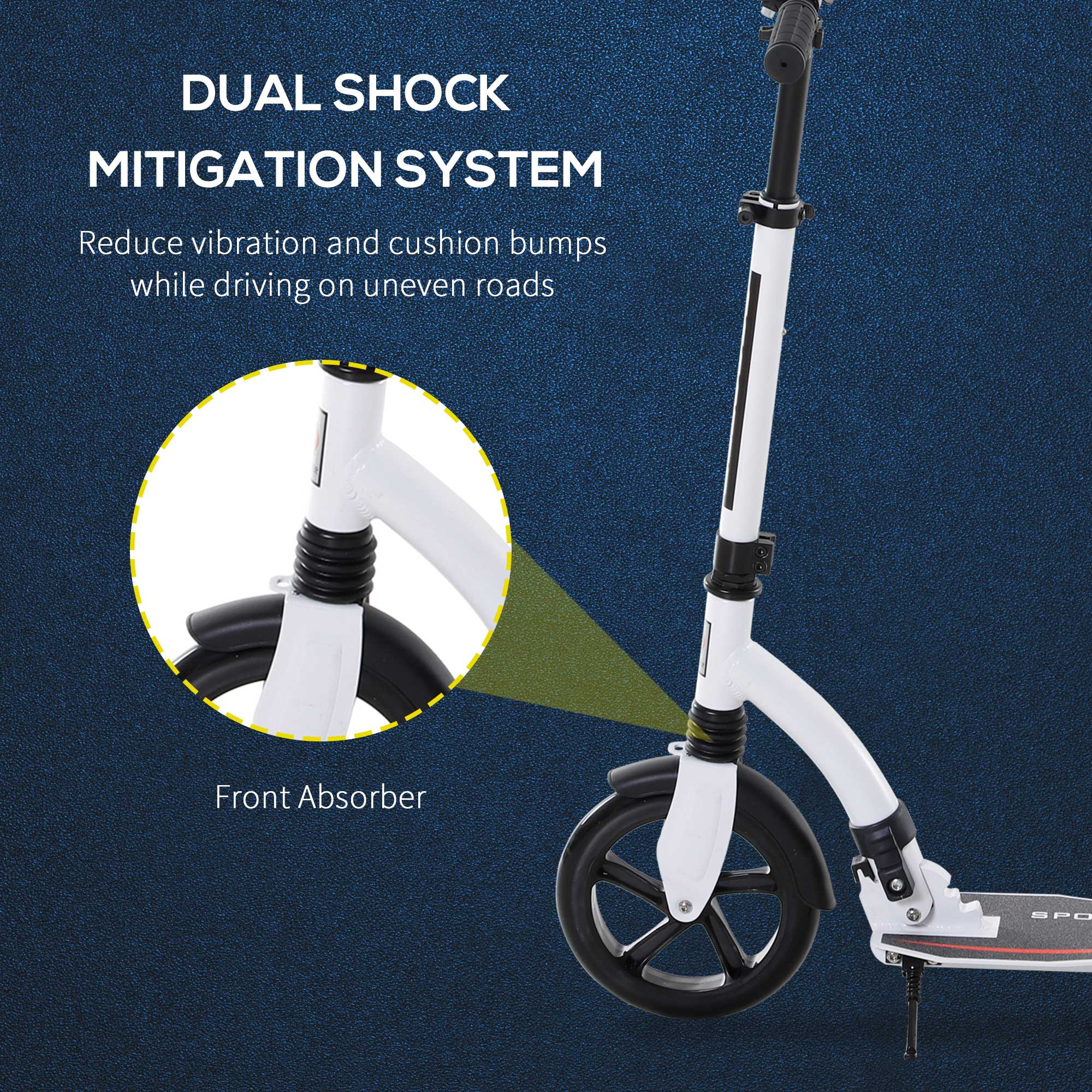 Teen/Adults Aluminium Folding Kick Scooter w/ Shock Mitigation System White - Image 6