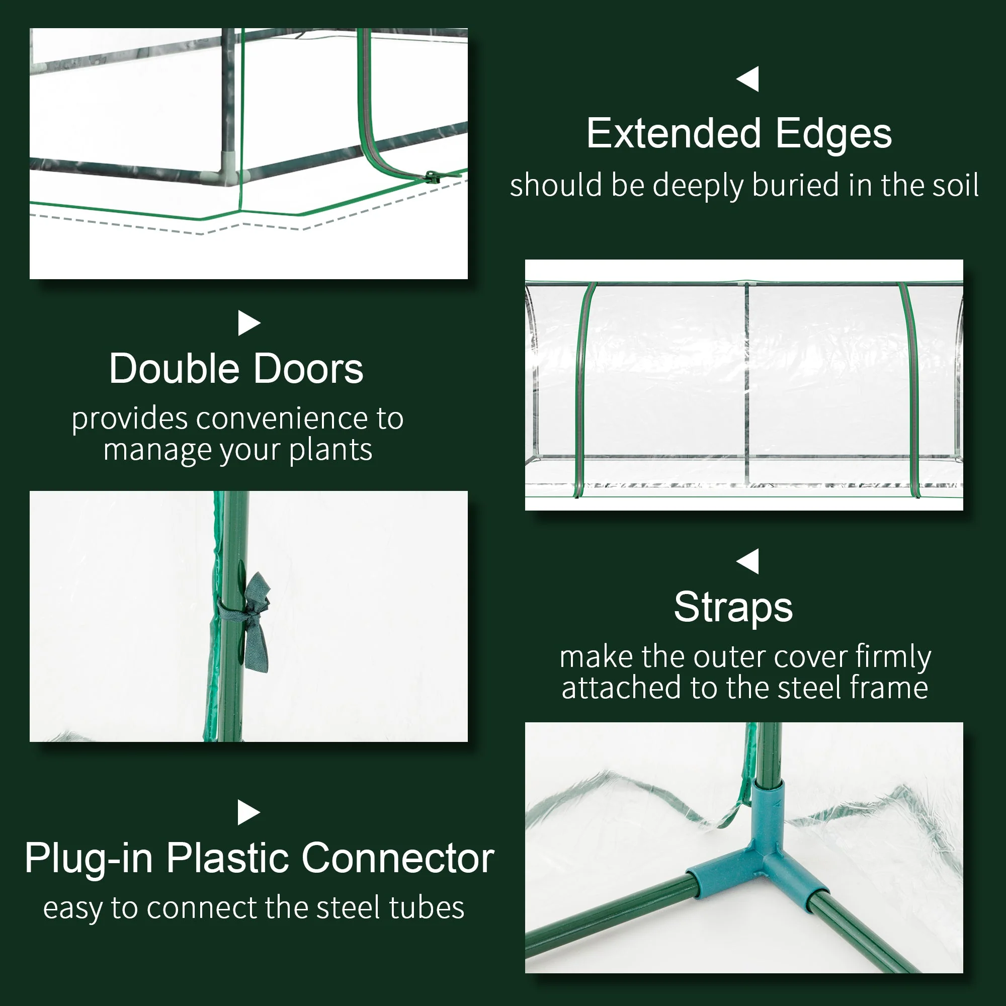 Tunnel Greenhouse Green Grow House Steel Frame Garden Outdoor 200 x 100 x 80cm - Image 4