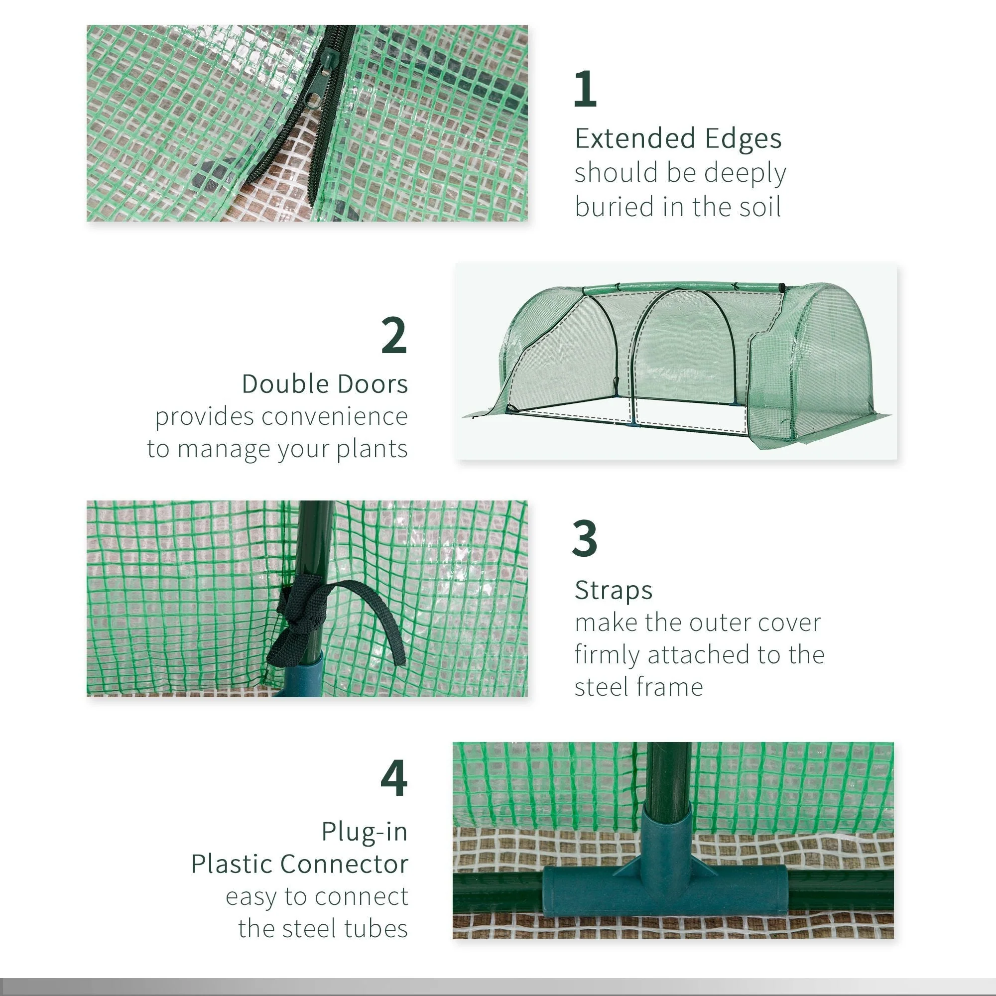 Tunnel Greenhouse Green Grow House Steel Frame Garden Outdoor 200 x 100 x 80cm - Image 5