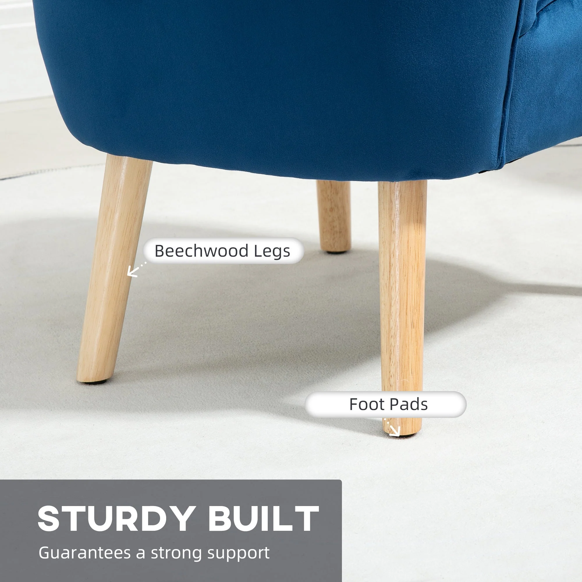 Velvet-Feel Tub Chair and Footstool - Blue - Image 4