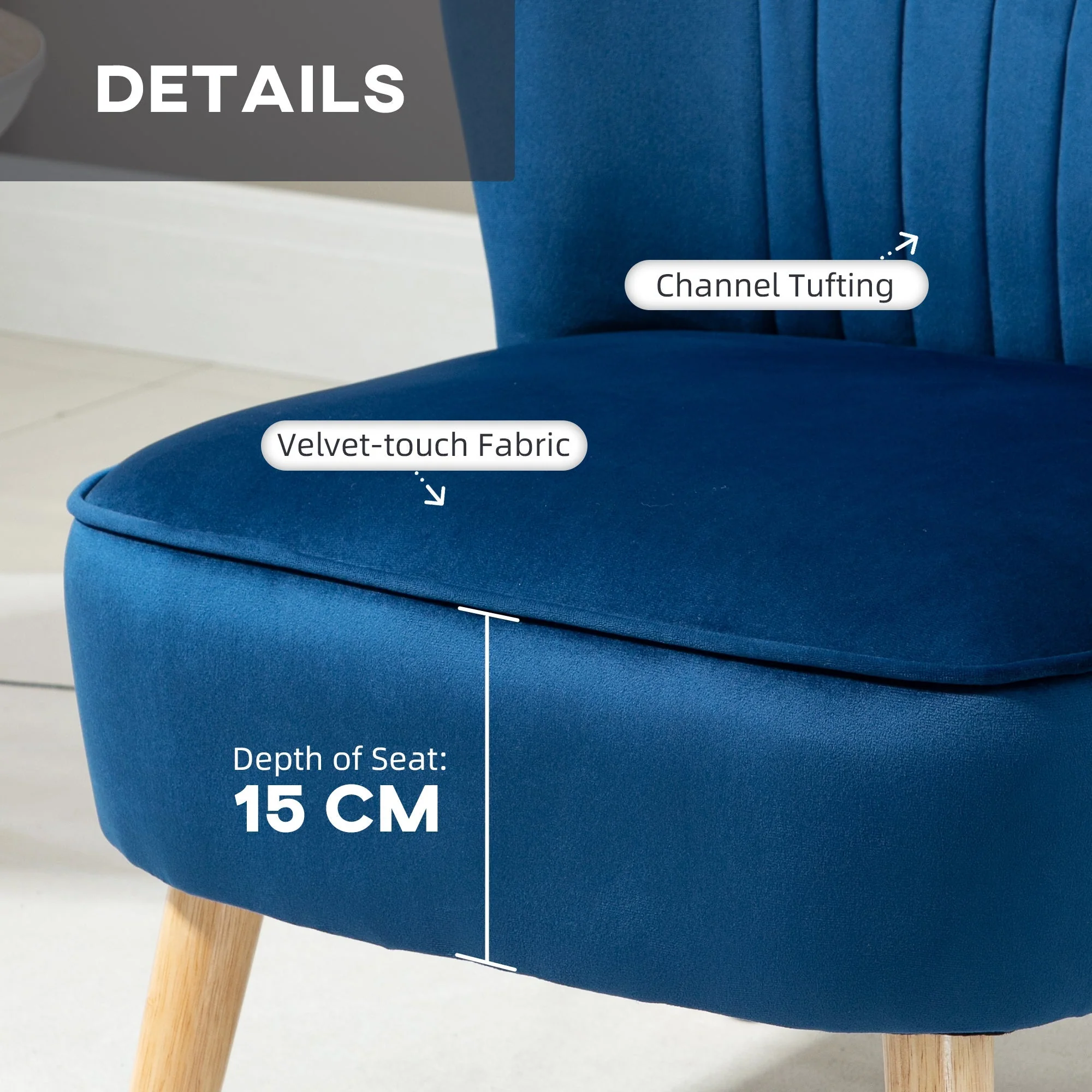 Velvet-Feel Tub Chair and Footstool - Blue - Image 5