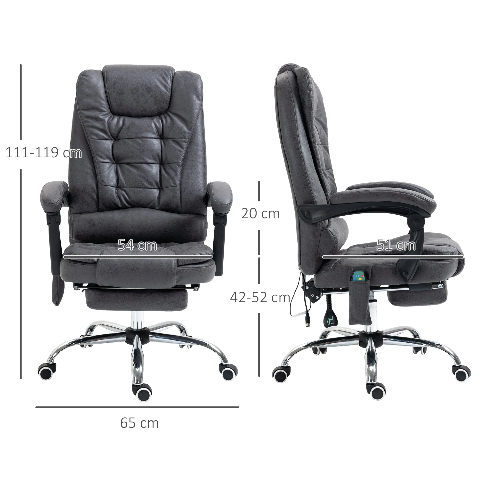Vinsetto Heated 6 Points Vibration Massage Executive Office Chair Adjustable Swivel Ergonomic High Back Desk Chair Recliner with Footrest Dark Grey - Image 3