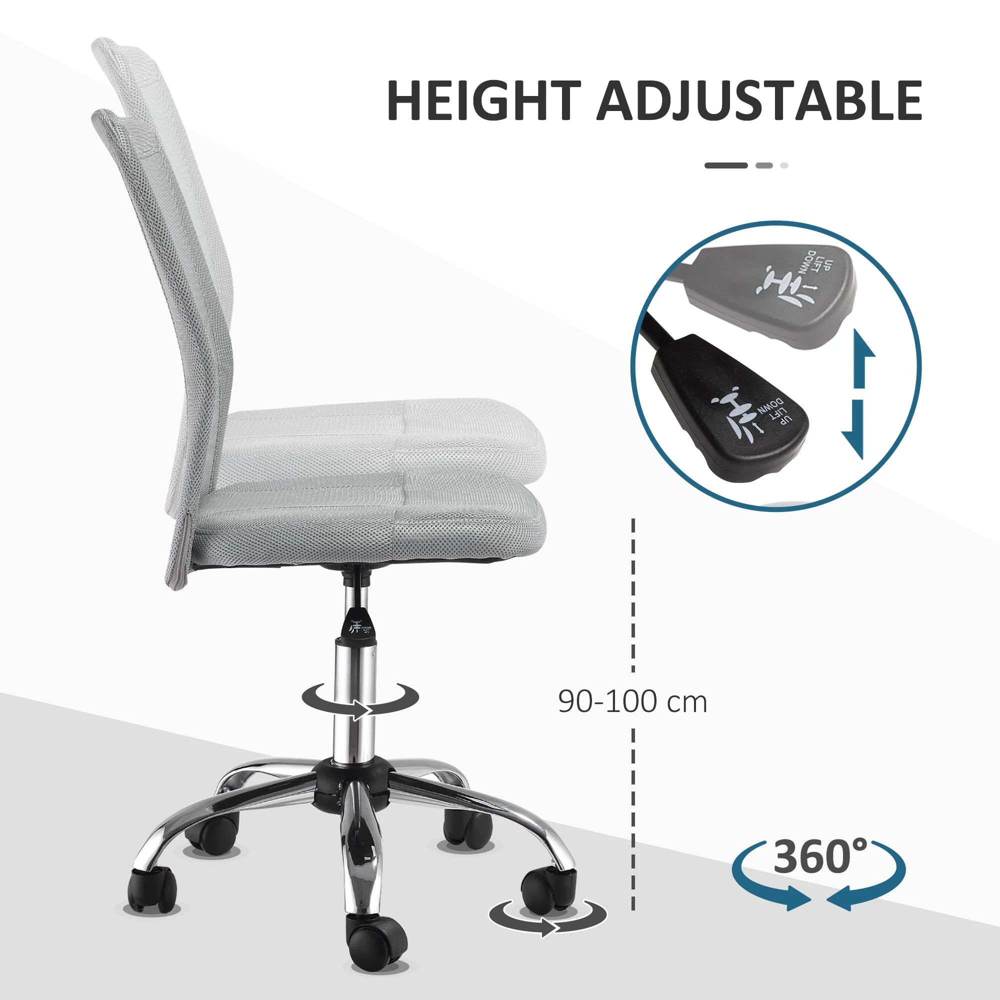 Vinsetto Home Office Mesh Task Chair Ergonomic Armless Mid Back Height Adjustable with Swivel Wheels - Image 5