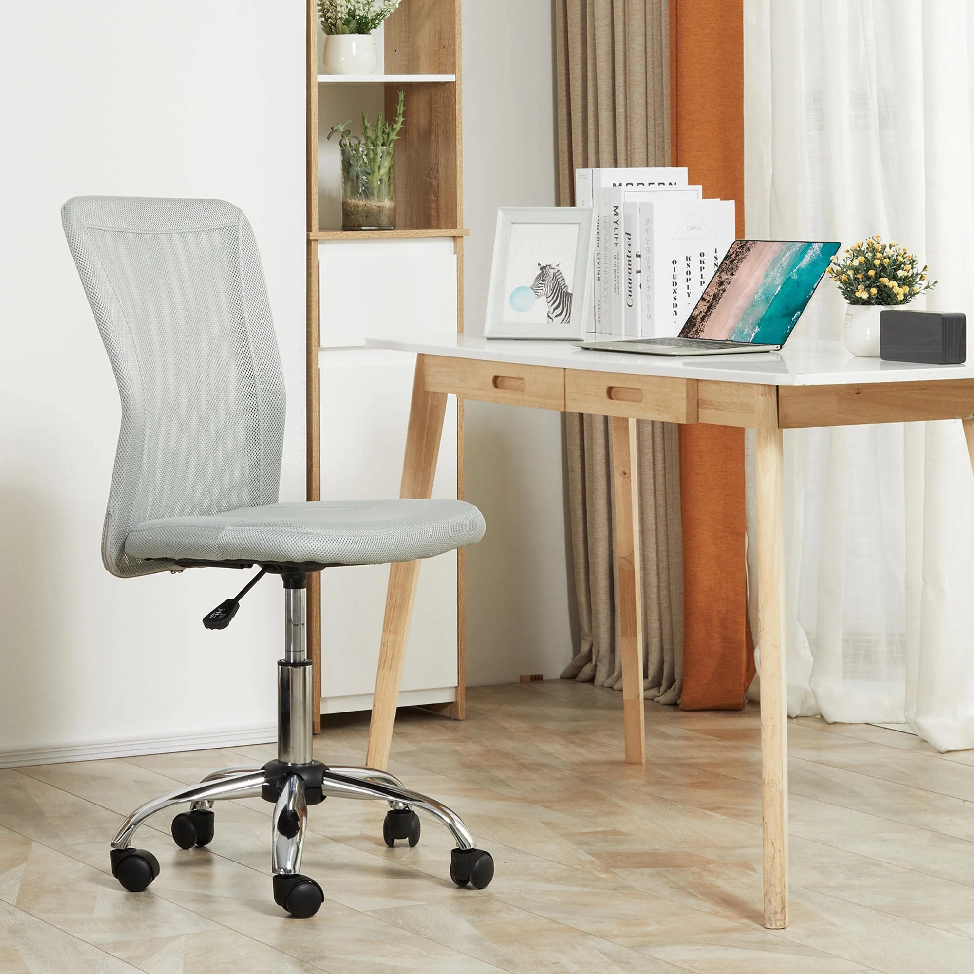 Vinsetto Home Office Mesh Task Chair Ergonomic Armless Mid Back Height Adjustable with Swivel Wheels - Image 6