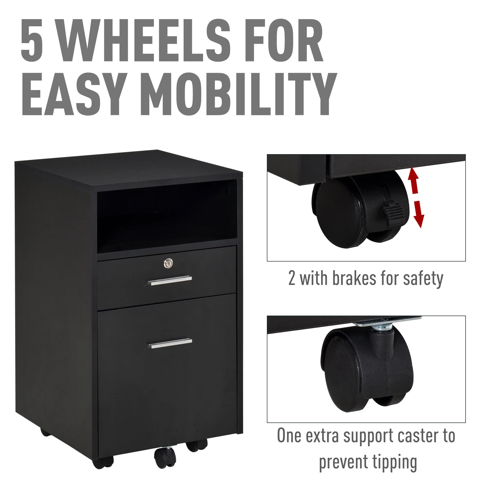 Vinsetto Mobile File Cabinet Home Filing Furniture w/ Lock - Image 5