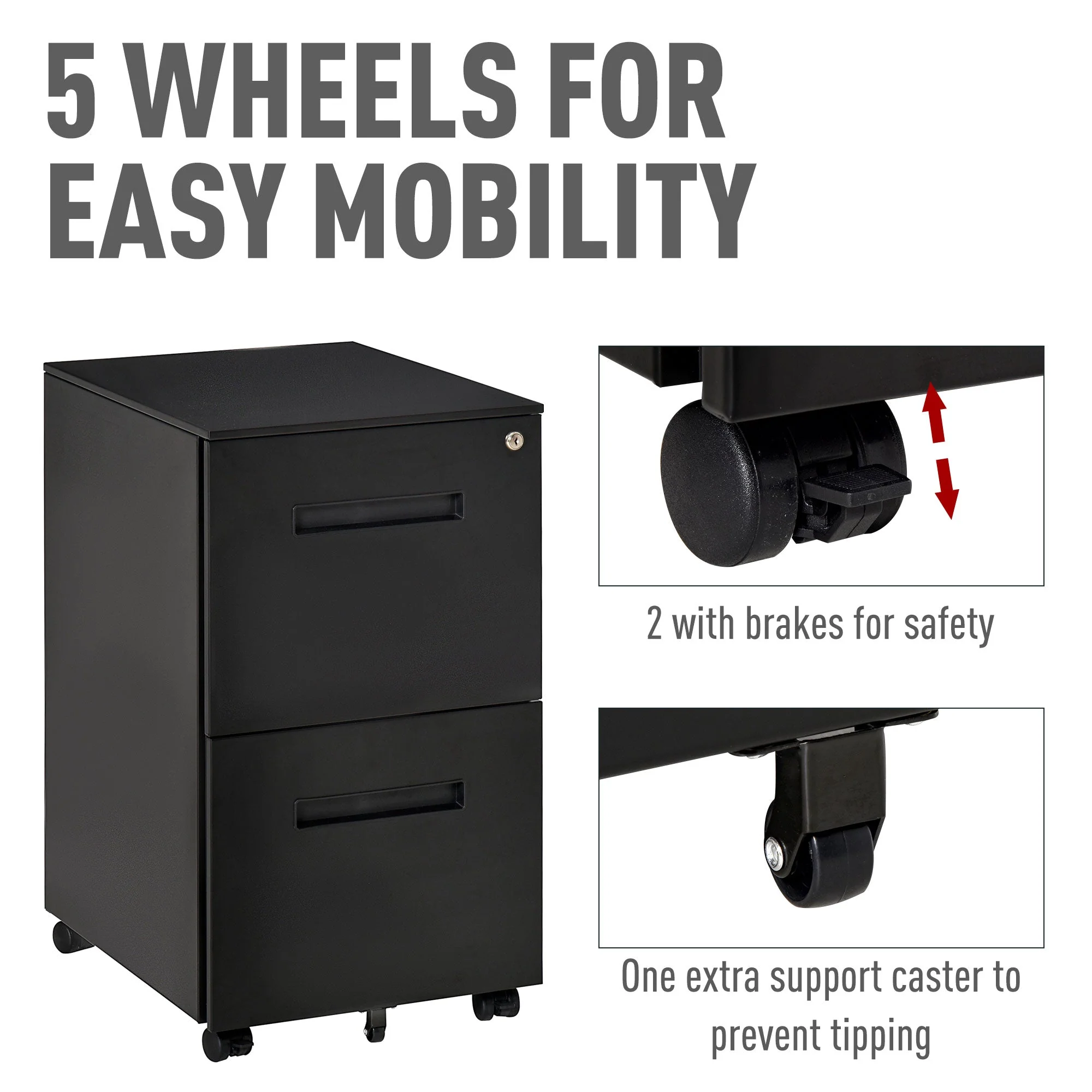 Vinsetto Mobile File Cabinet Vertical Home Office Organizer Filing Furniture with Adjustable Partition for A4 Letter Size - Image 5
