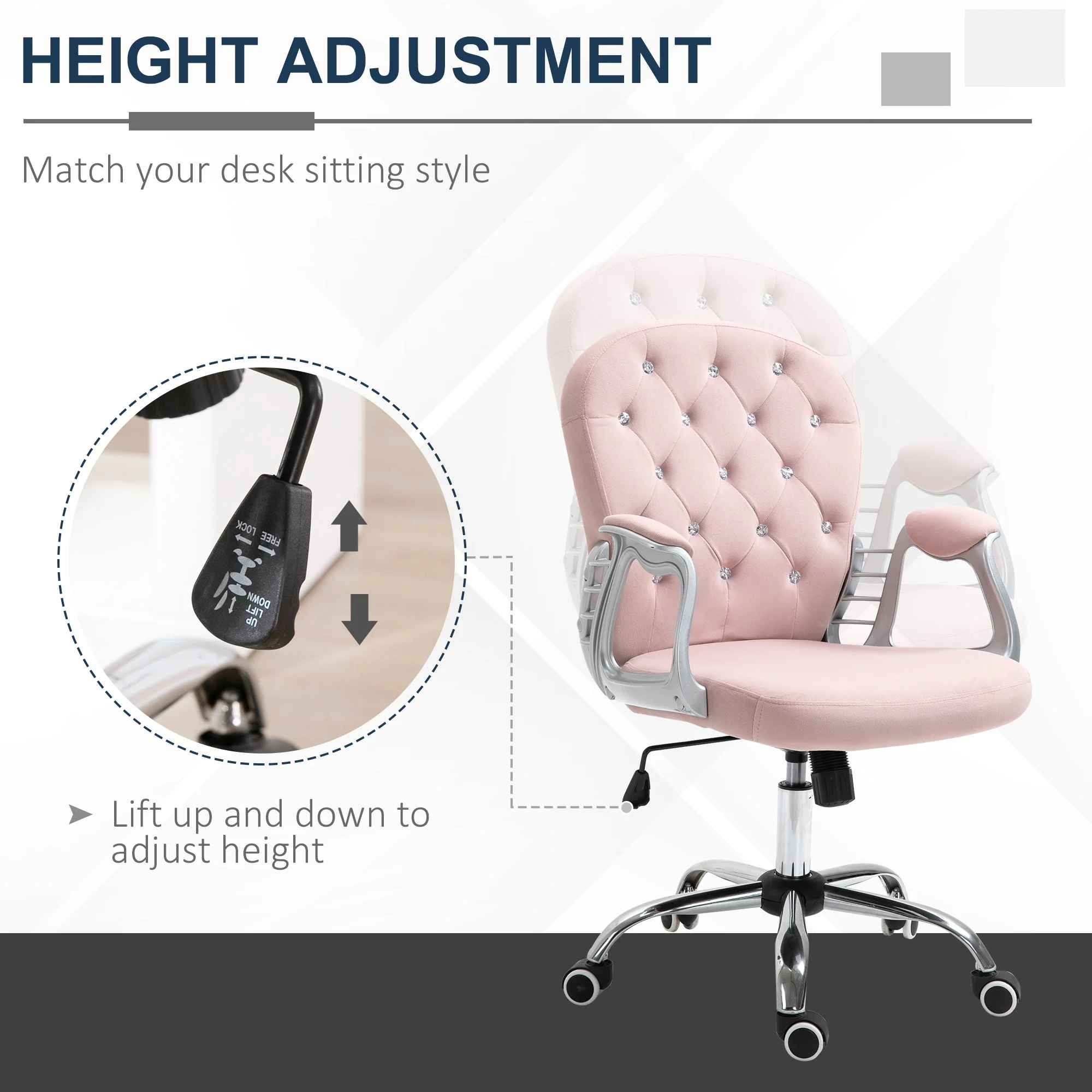 Vinsetto Office Chair with Diamond Tufted Velour - Image 4