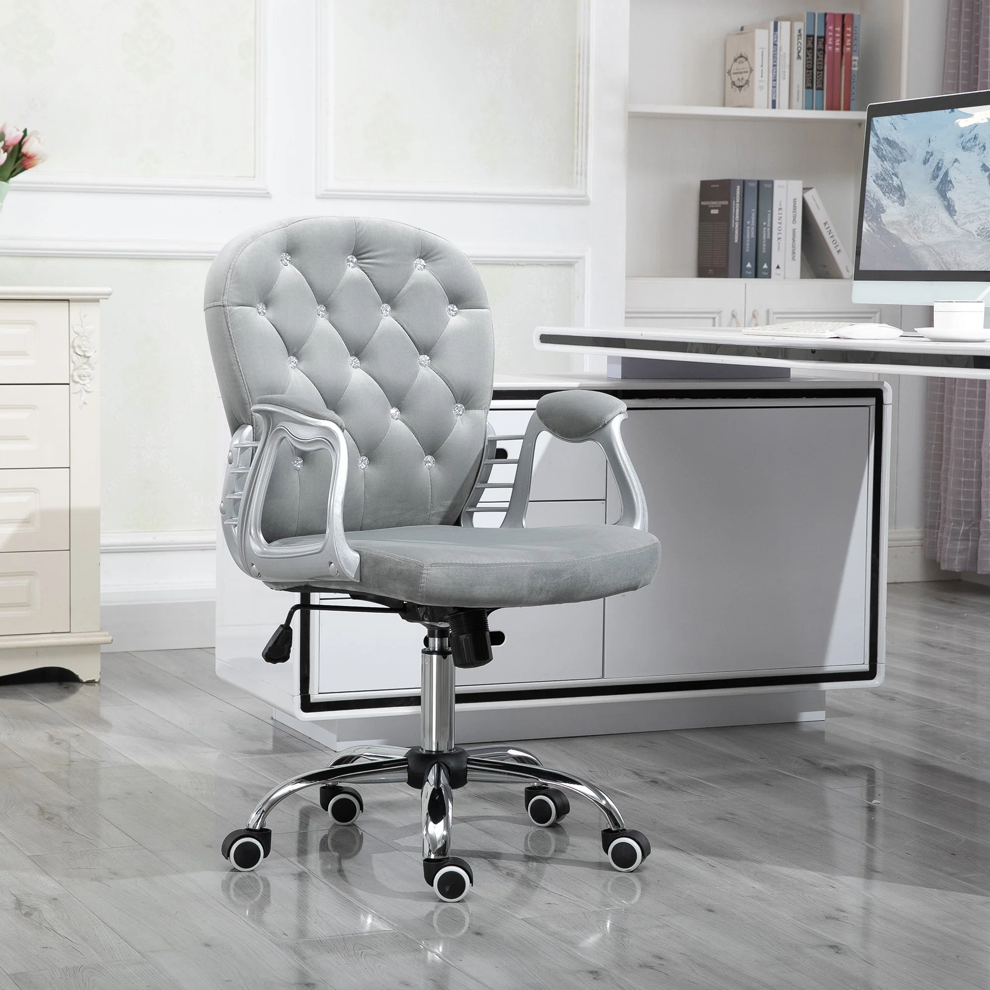 Vinsetto Office Chair with Diamond Tufted Velour - Image 2