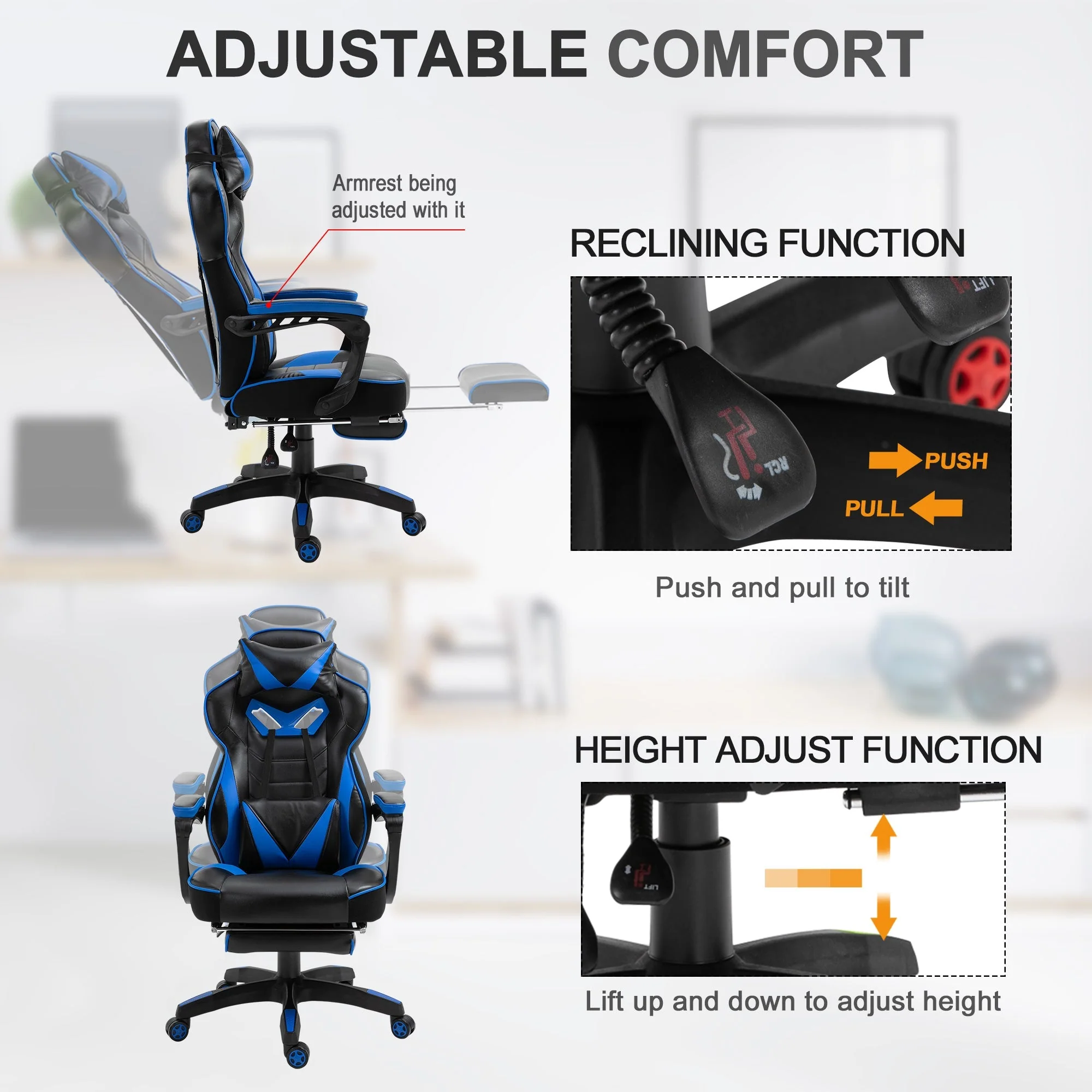 Vinsetto Racing Gaming Chair with Footrest - Image 4