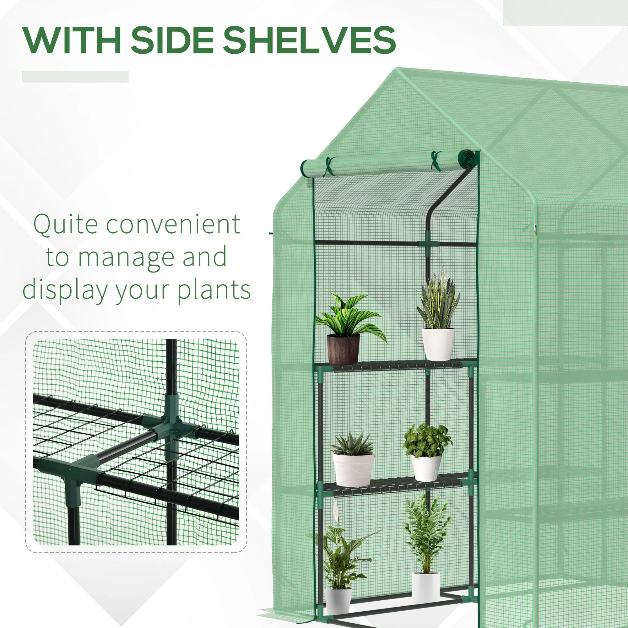 Walk in Garden Greenhouse with Shelves Polytunnel Steeple Green house Grow House Removable Cover 143x138x190cm - Image 6