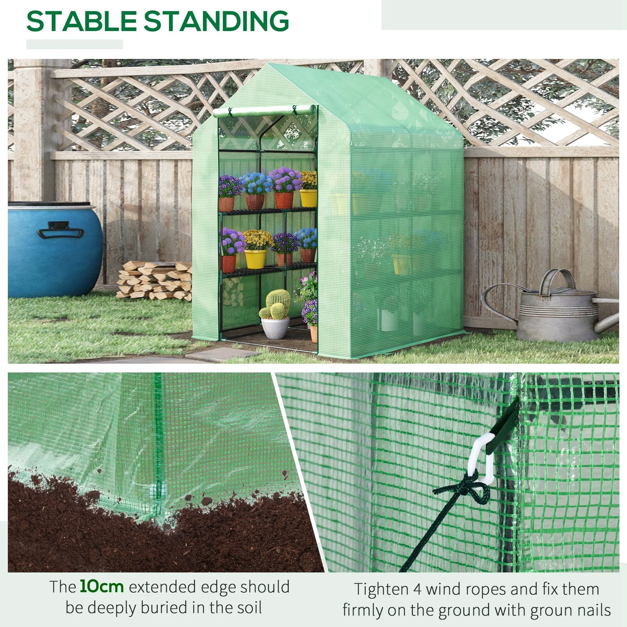 Walk in Garden Greenhouse with Shelves Polytunnel Steeple Green house Grow House Removable Cover 143x138x190cm - Image 7