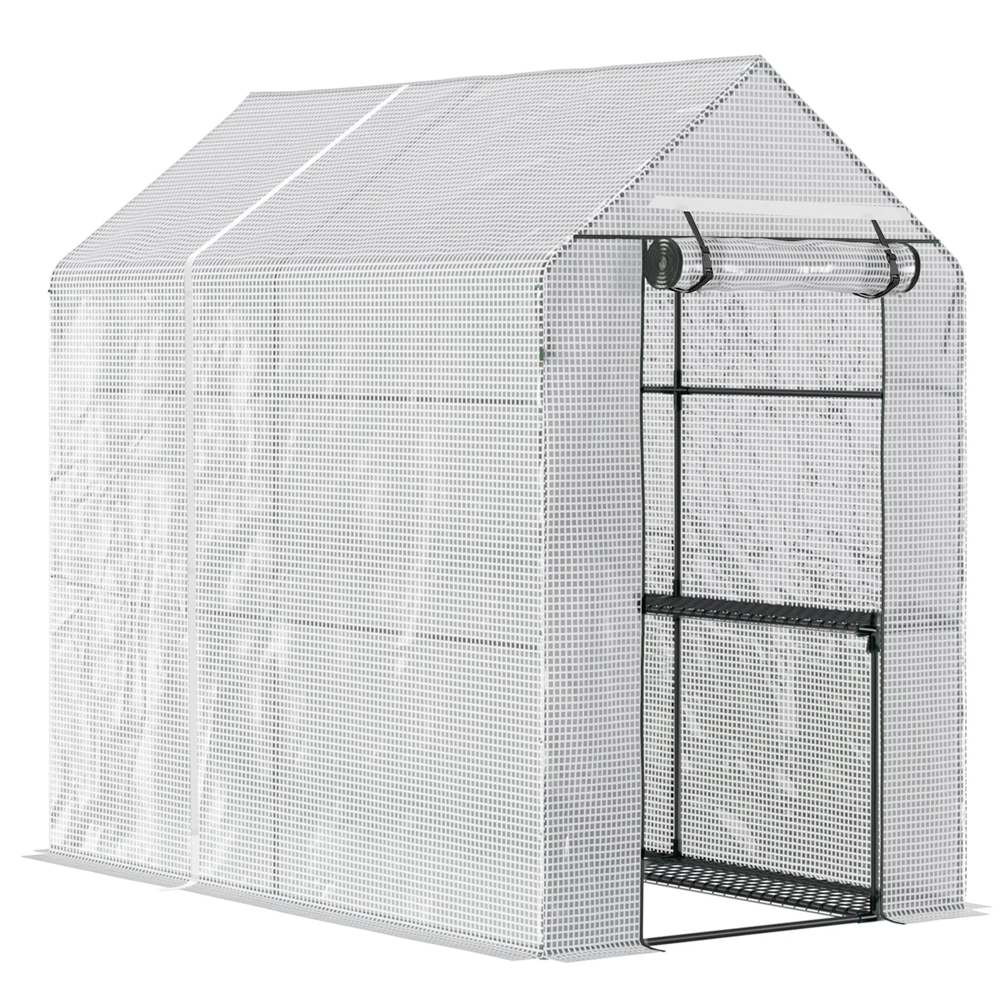Walk in Garden Greenhouse with Shelves Polytunnel Steeple Grow House 186L x 120W 190H cm White