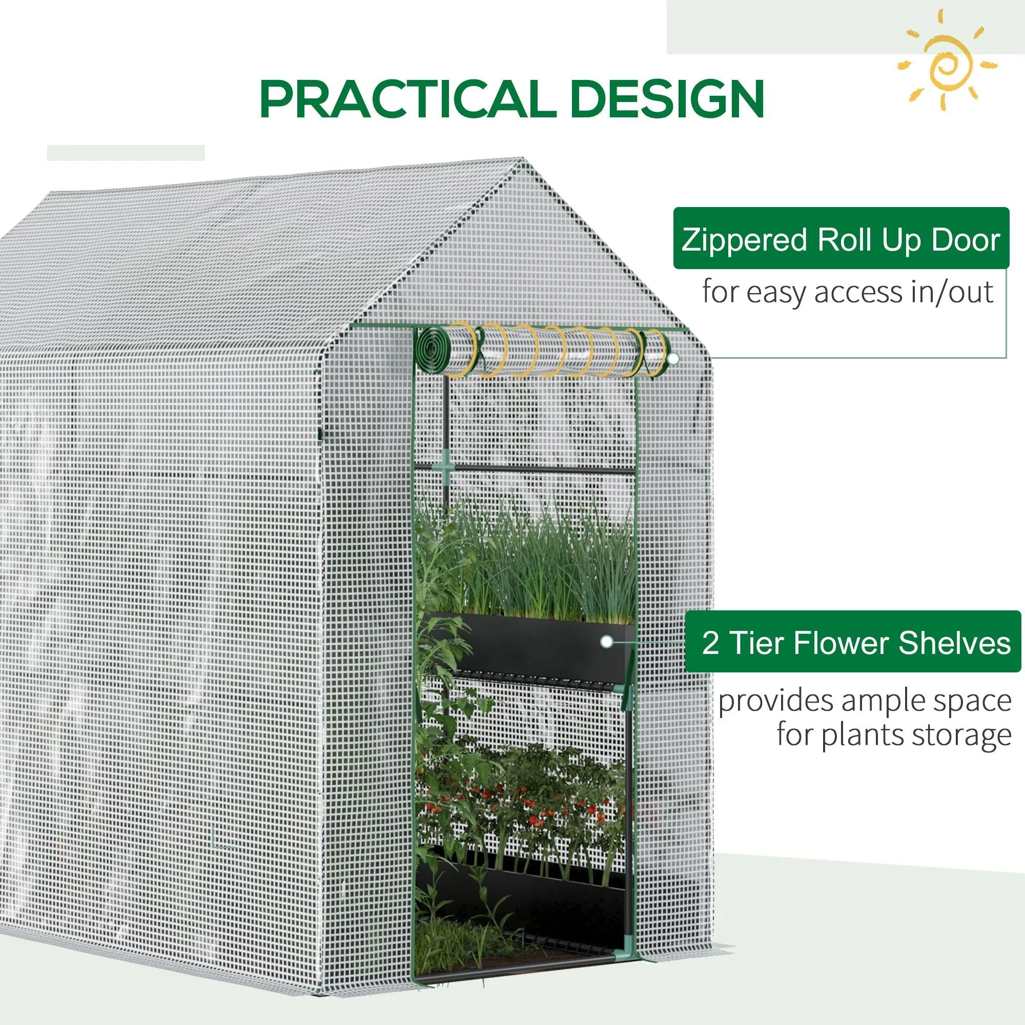 Walk in Garden Greenhouse with Shelves Polytunnel Steeple Grow House 186L x 120W 190H cm White - Image 5
