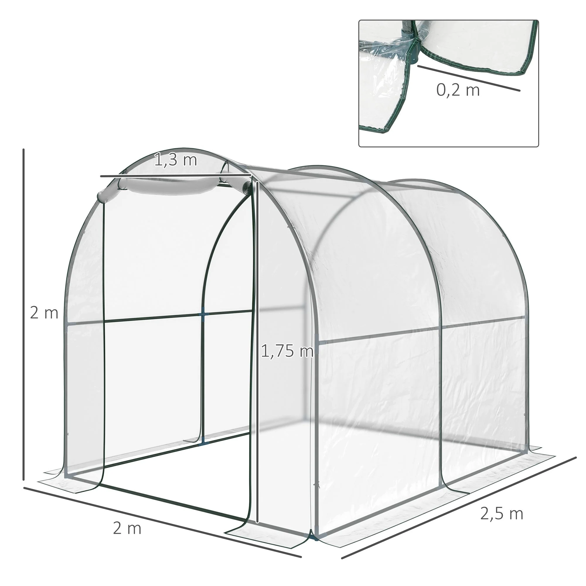 Walk-in Polytunnel Greenhouse with Roll-up Door Transparent Tunnel Greenhouse with Steel Frame and PVC Cover - Image 3