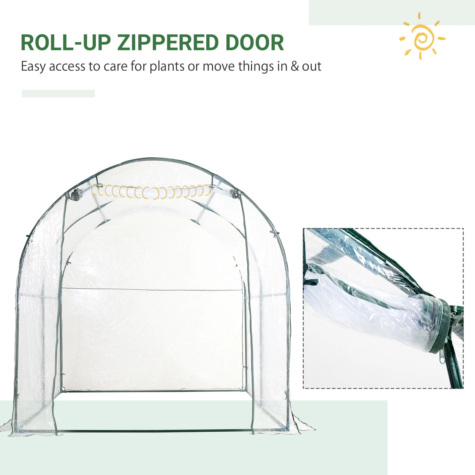 Walk-in Polytunnel Greenhouse with Roll-up Door Transparent Tunnel Greenhouse with Steel Frame and PVC Cover - Image 6