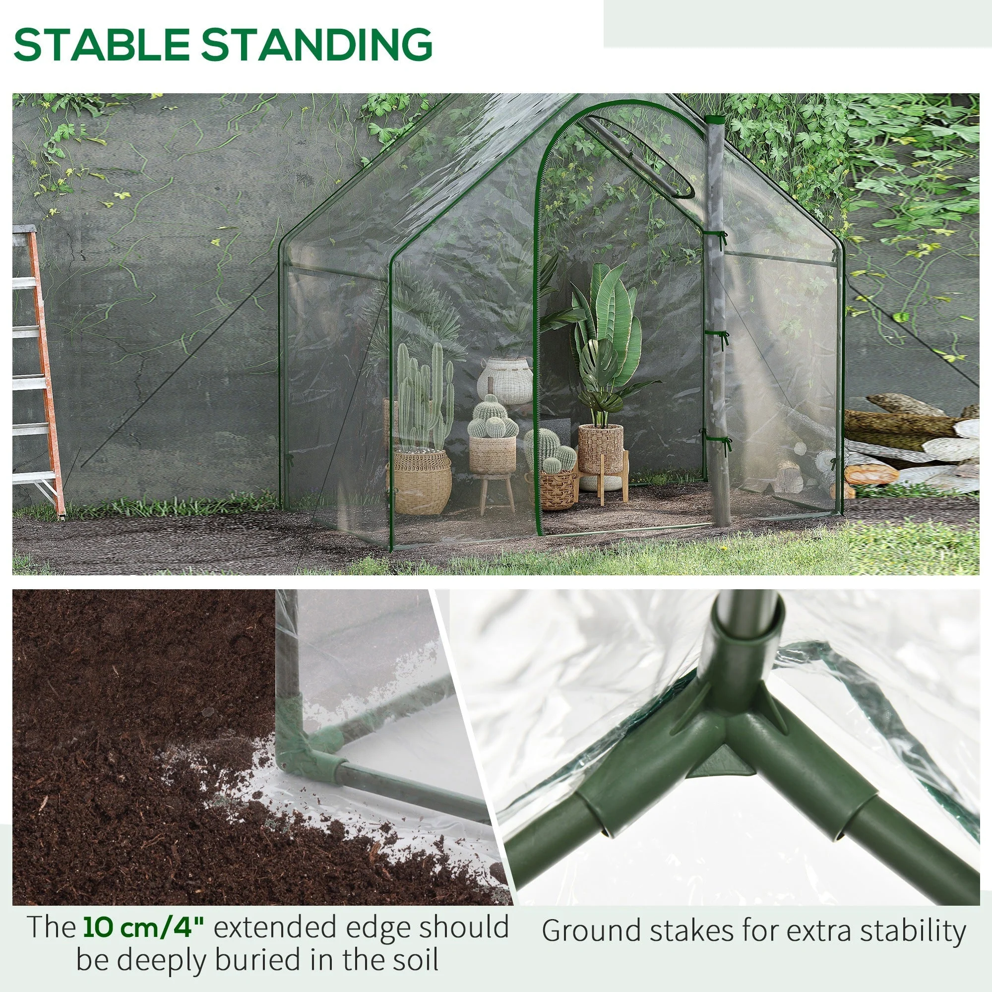 Walk In PVC Greenhouse Garden Outdoor Flower Planter Steel Frame w/ Zipped Door & Window 180 x 100 x 168CM White - Image 6
