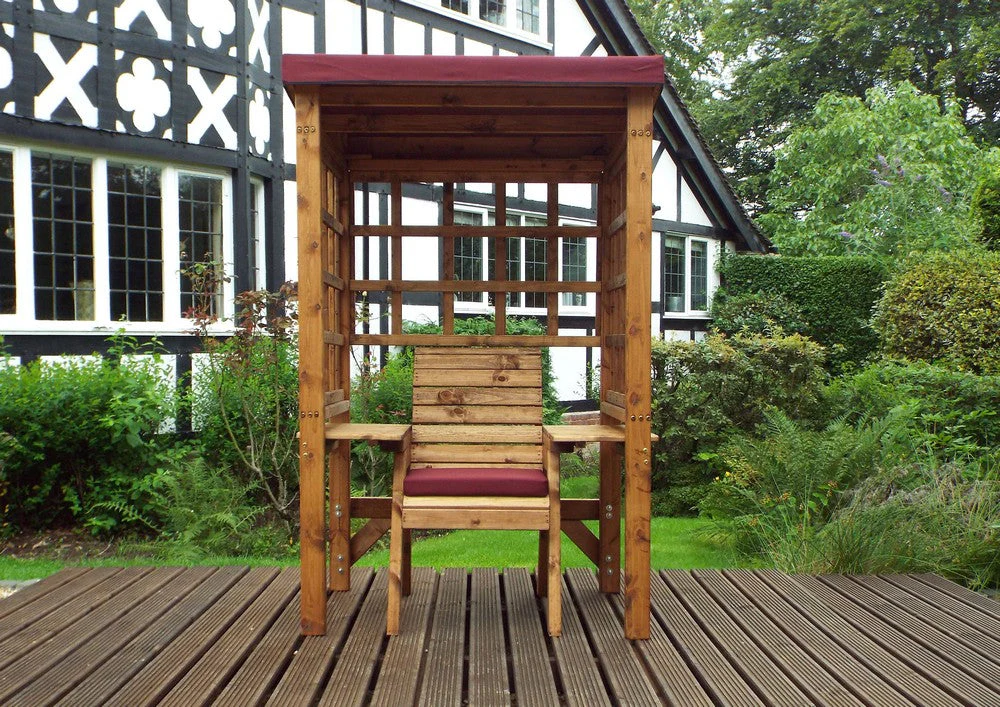 Wentworth Natural Garden Chair Arbour by Charles Taylor with Burgundy Cushions - Image 5