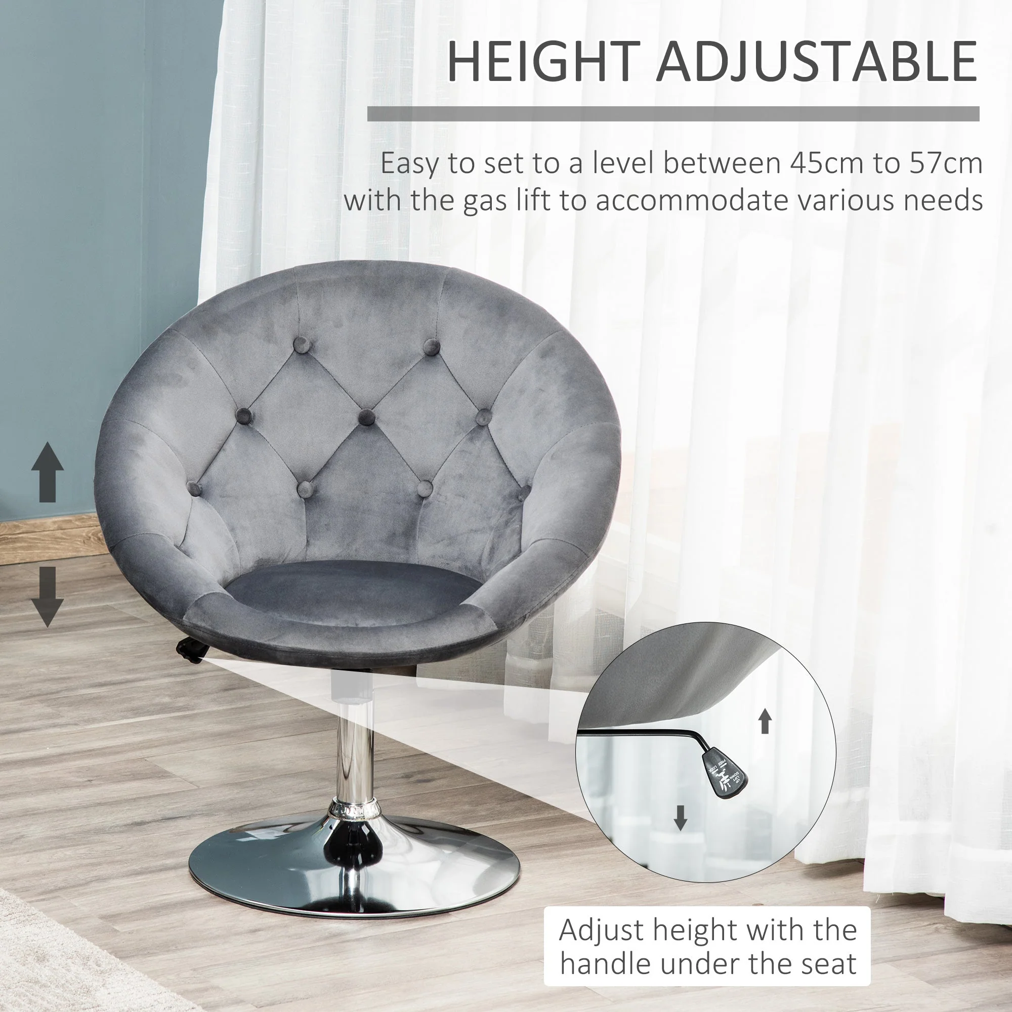 wivel Dining Height Bar Stool Adjustable Height Armless Tub Chair Grey - Image 5