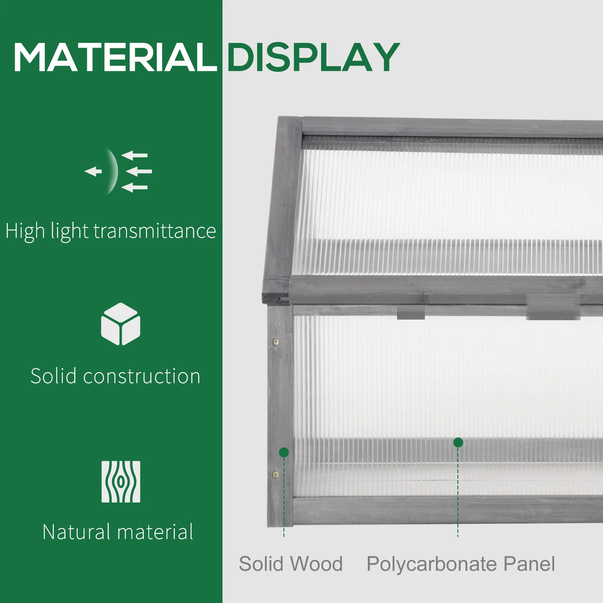 Wooden Cold Frame Garden Polycarbonate Greenhouse with Openable Top Cover - Image 4