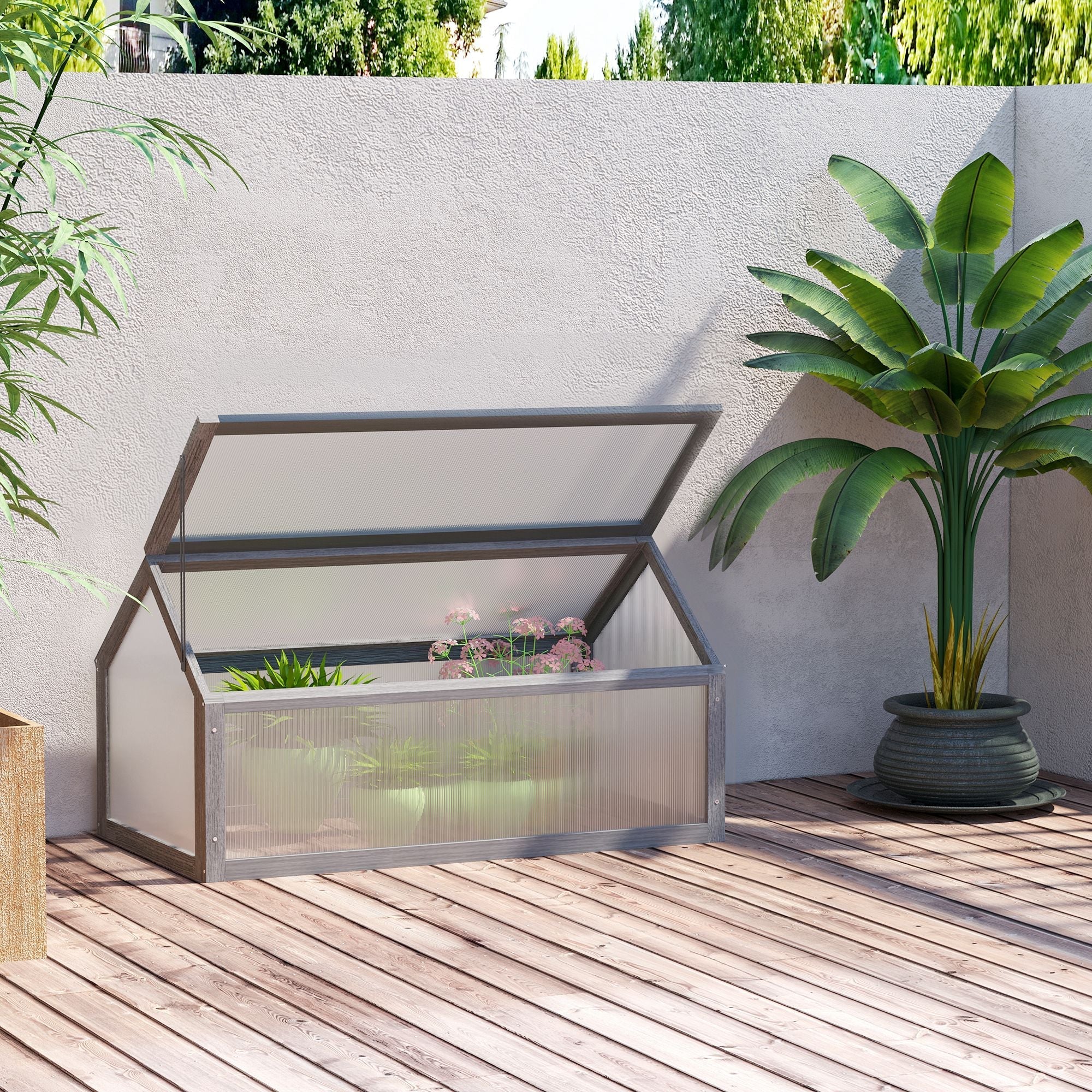 Wooden Cold Frame Garden Polycarbonate Greenhouse with Openable Top Cover - Image 9