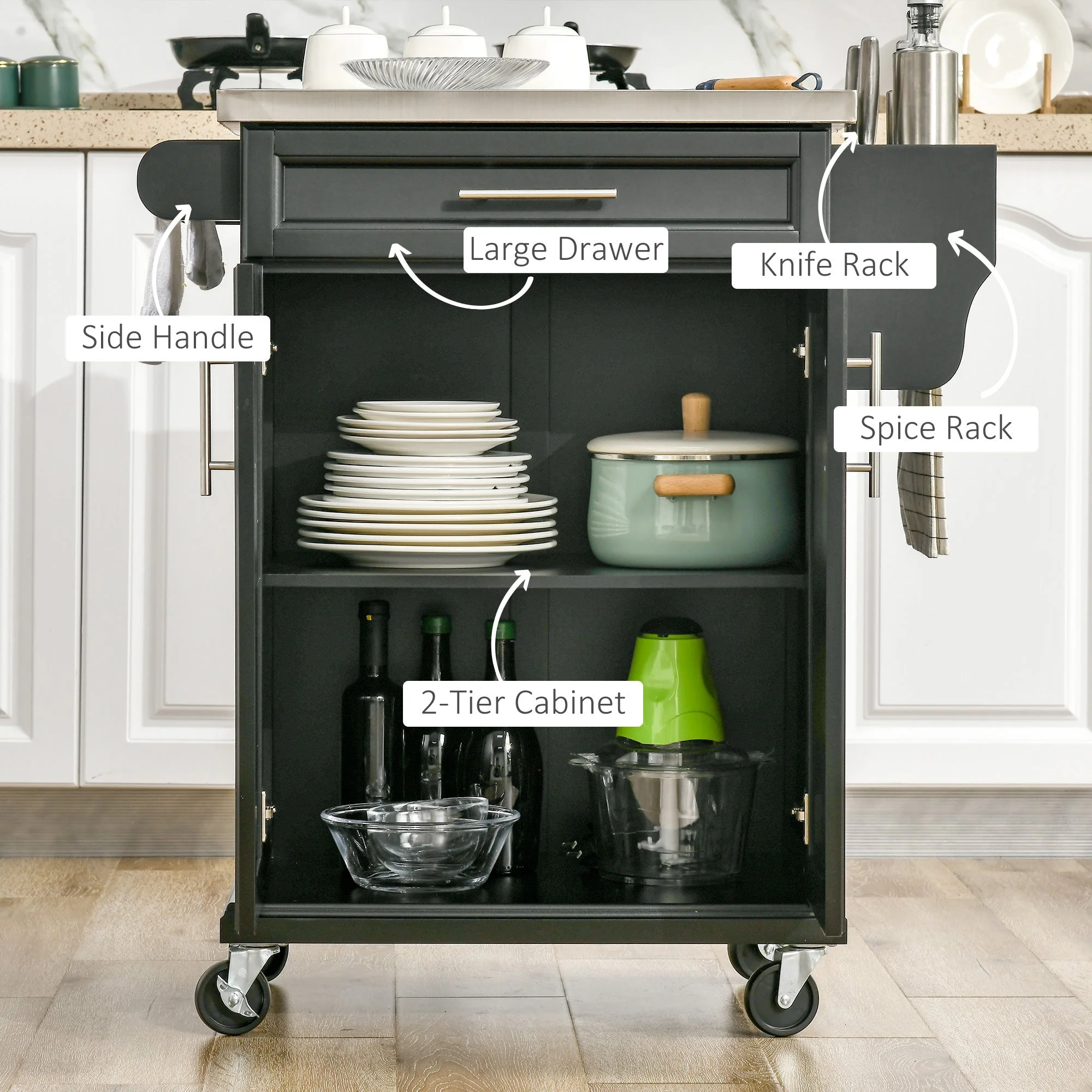 Wooden Kitchen Island on Wheels - Image 4