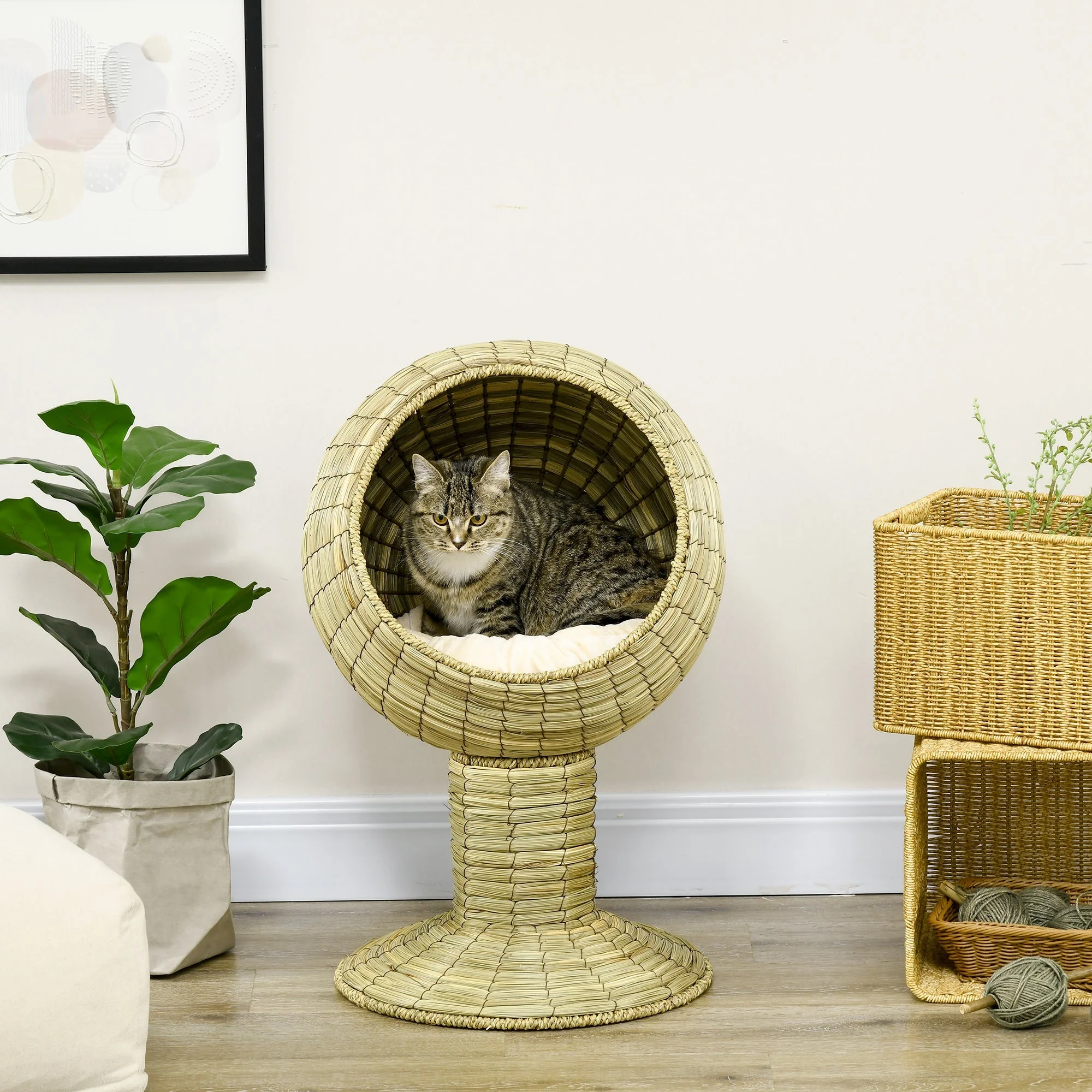 Woven 41 x 41cm Cat Bed Cyclindrical Elevated Tower by Pawhut - Image 8