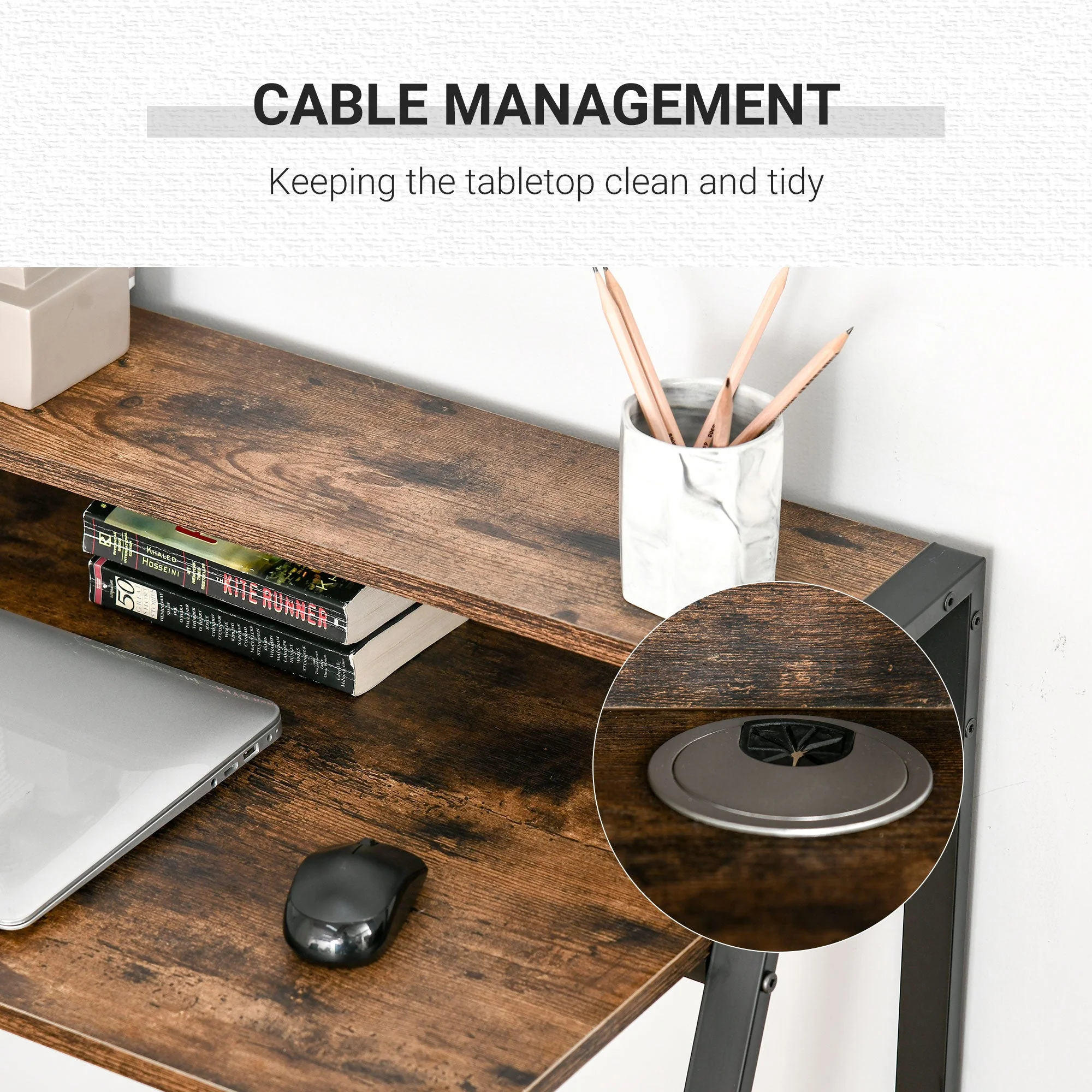 Writing Desk Computer Table Home Office PC Laptop Workstation Storage Shelf Rustic Brown - Image 6