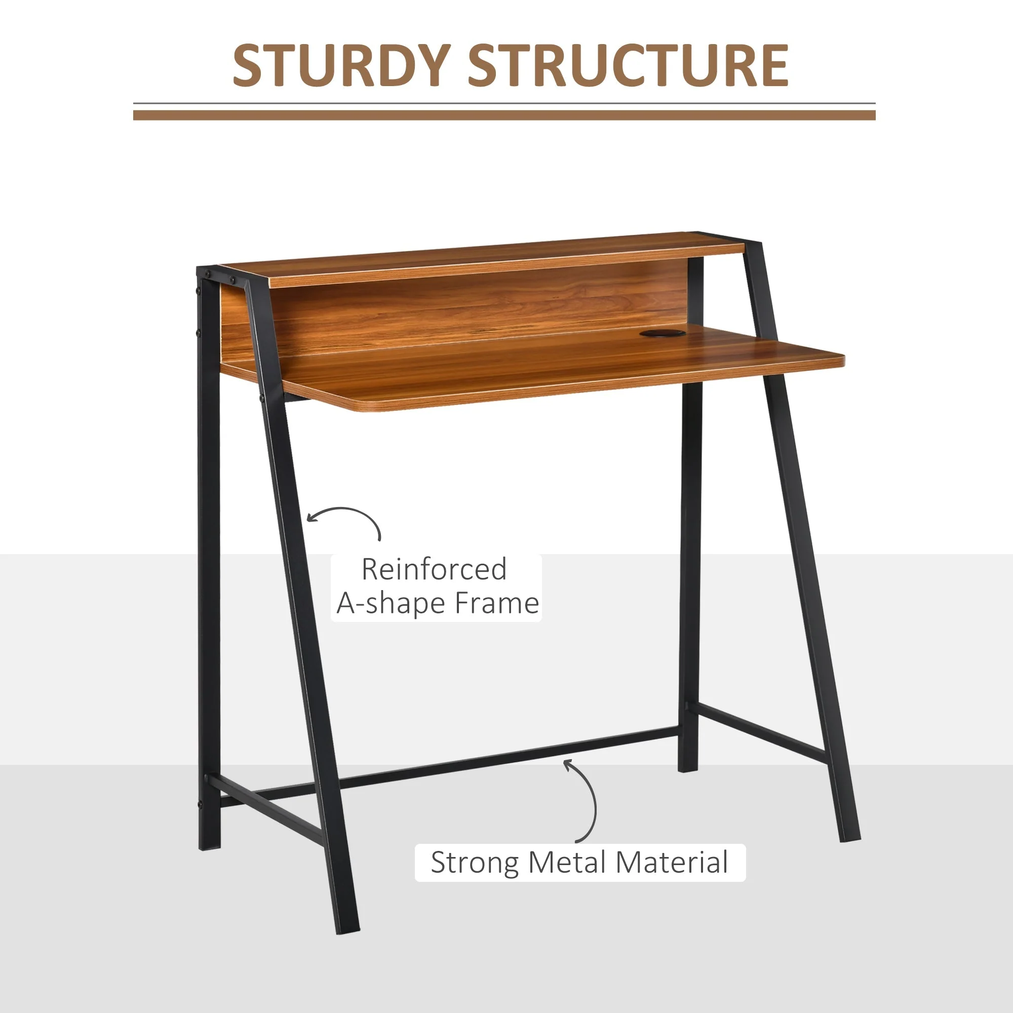 Writing Desk Computer Table Home Office PC Laptop Workstation Storage Shelf Walnut - Image 5