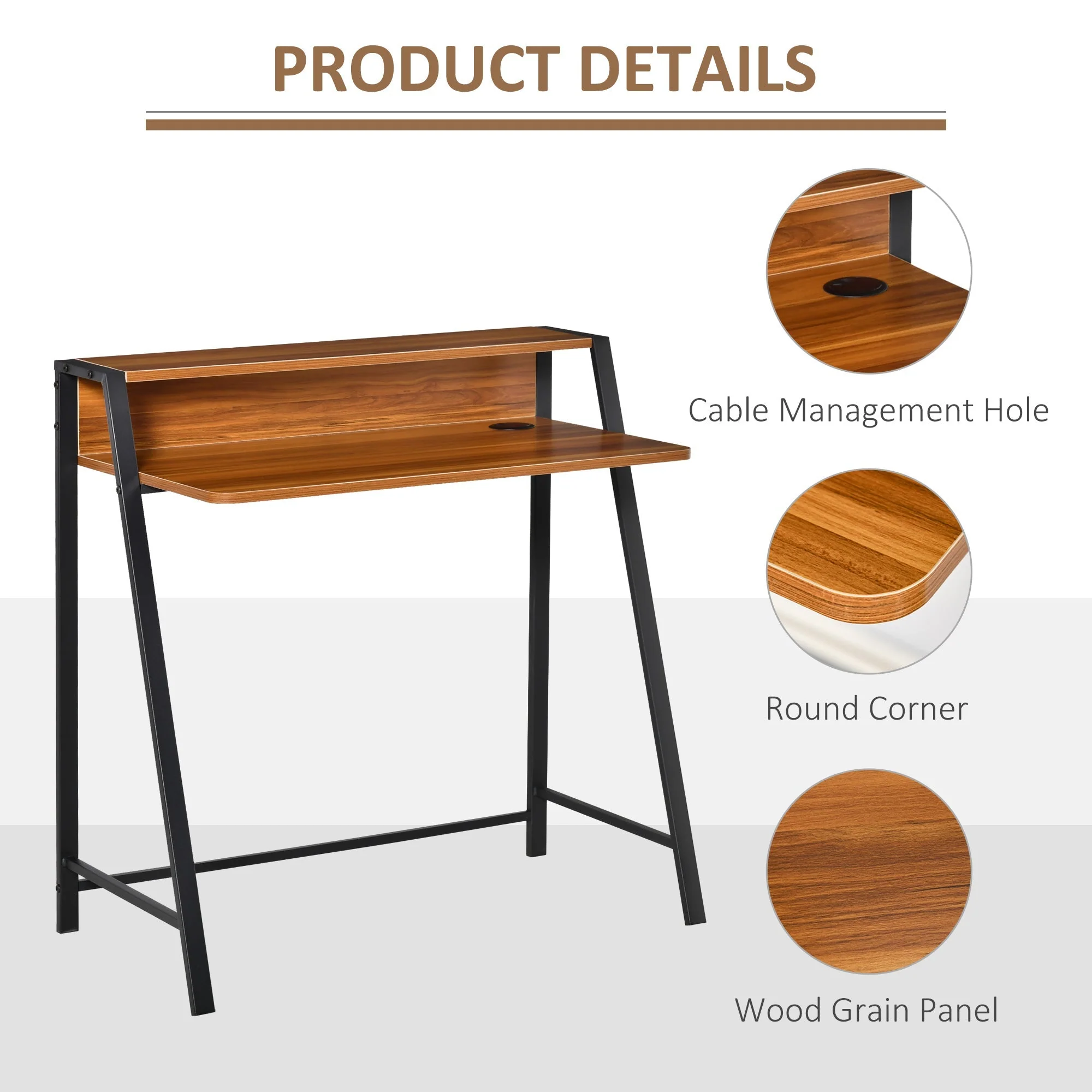 Writing Desk Computer Table Home Office PC Laptop Workstation Storage Shelf Walnut - Image 6