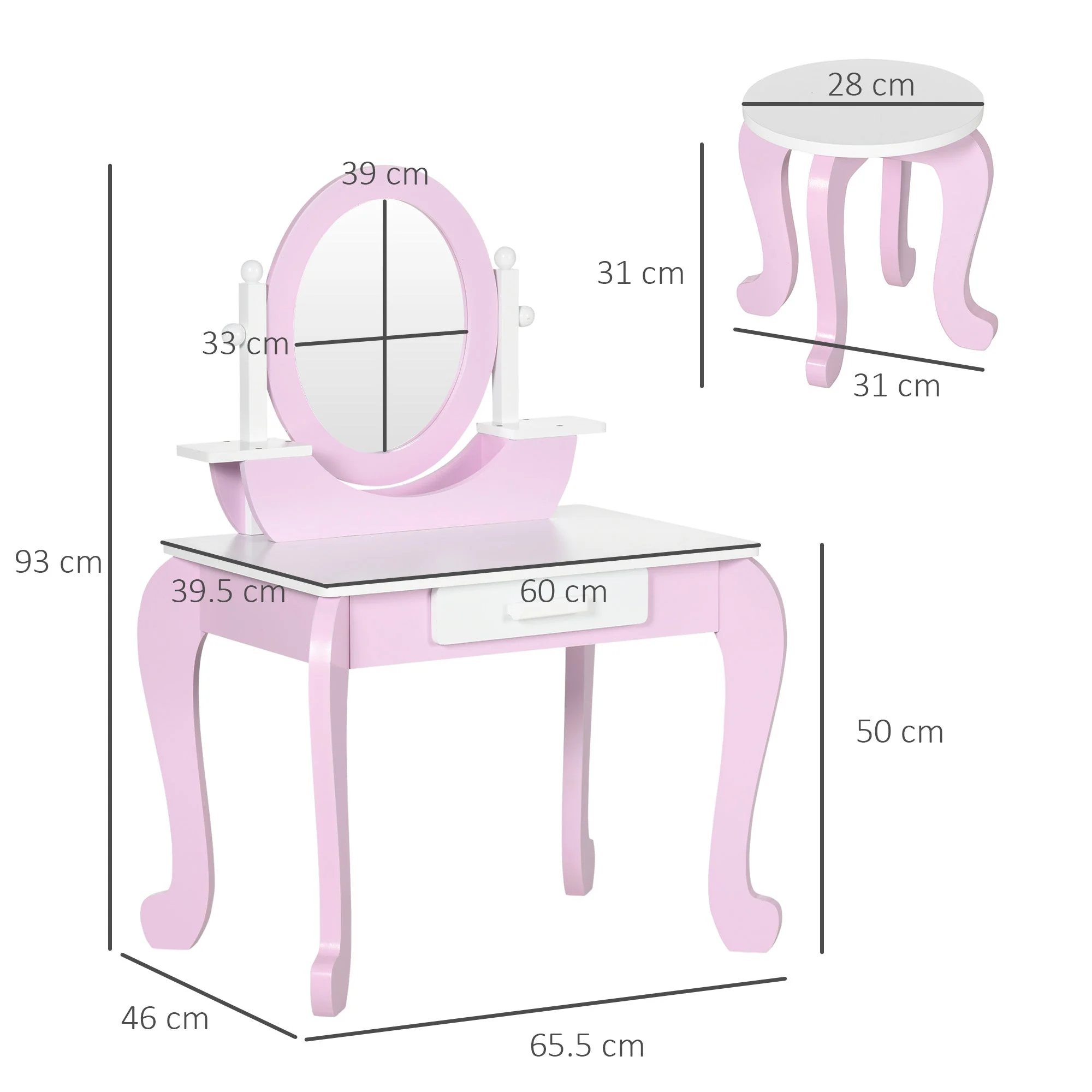 ZONEKIZ Kids Dressing Table Set - Image 2