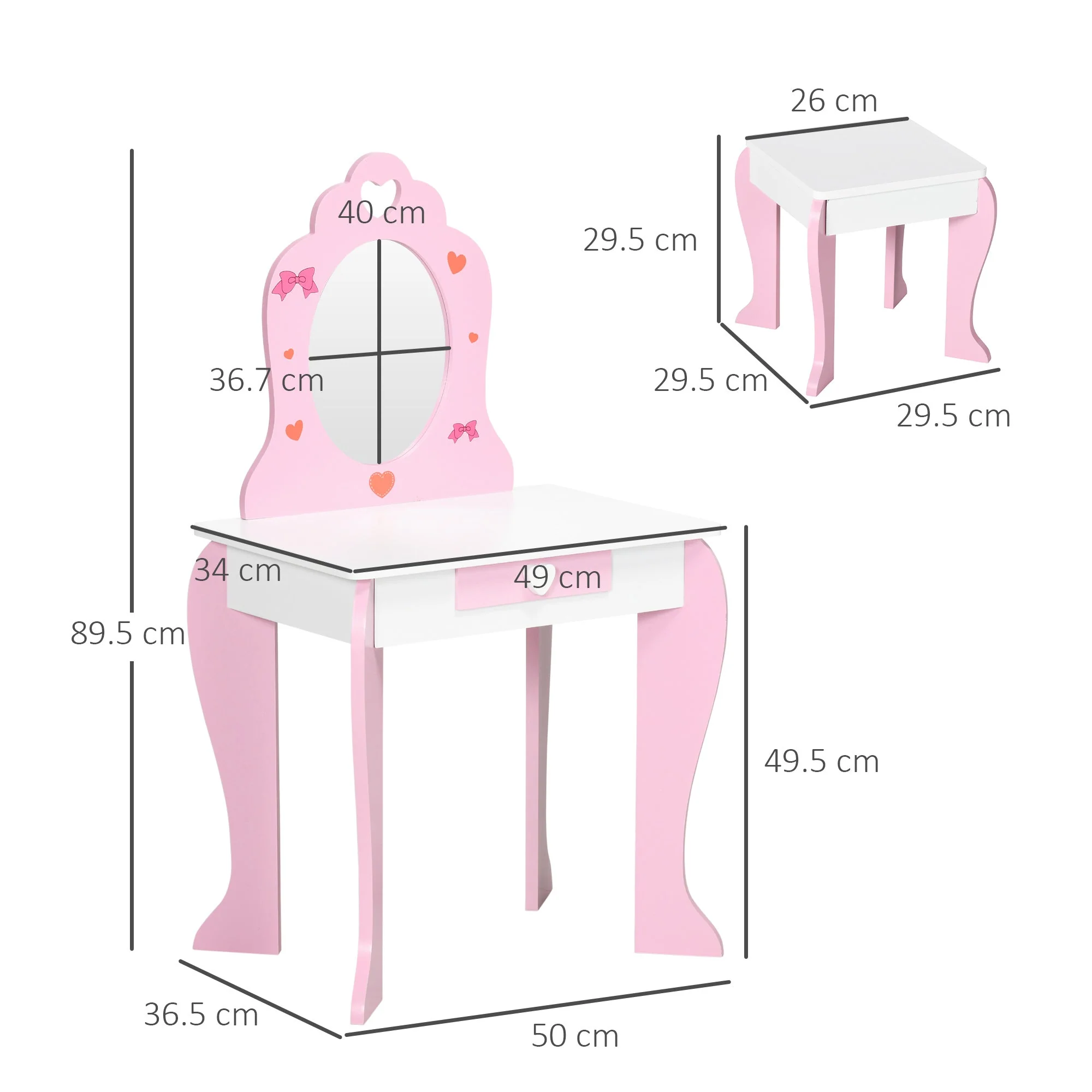 ZONEKIZ Kids Dressing table Set w/ Mirror - Image 2