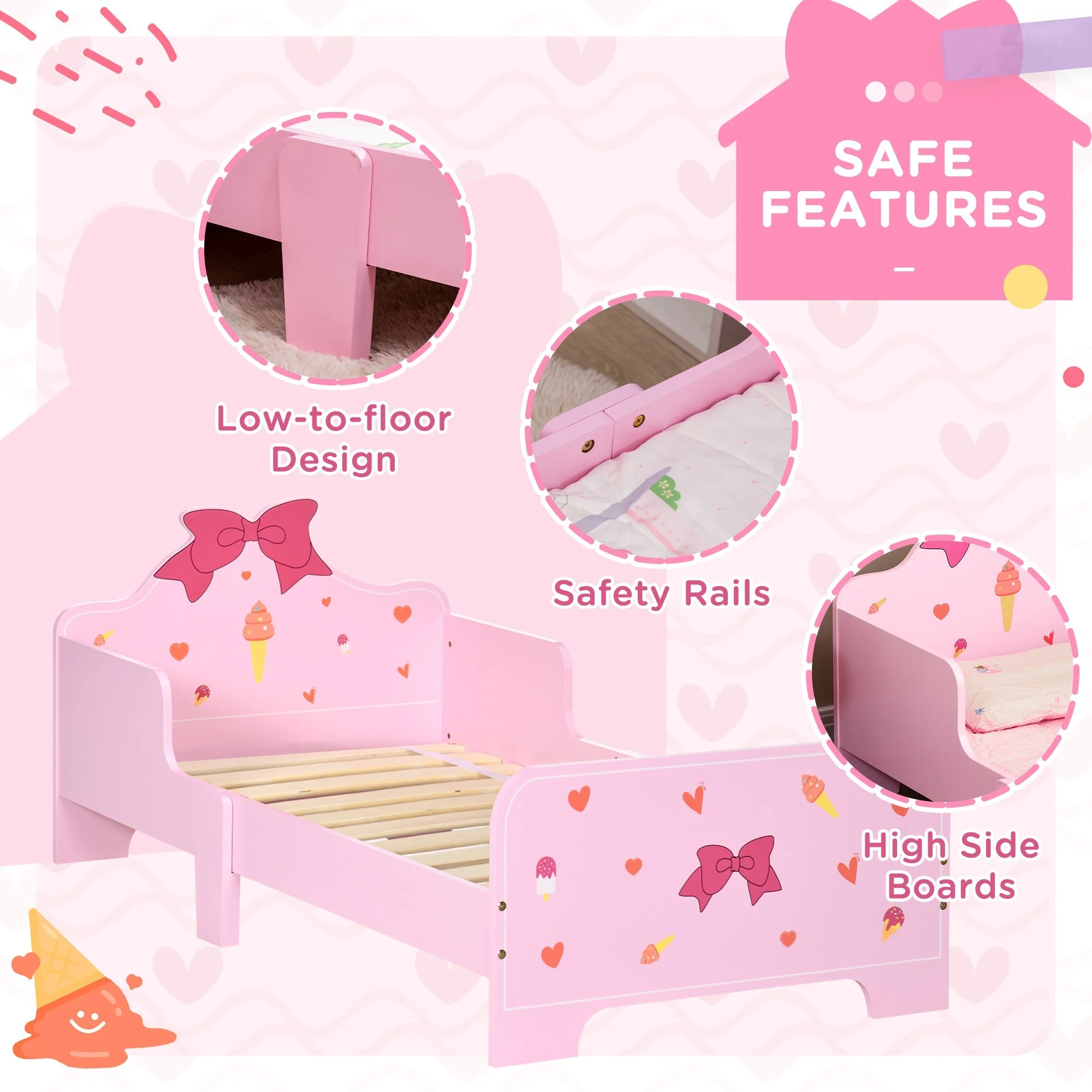 ZONEKIZ Princess-Themed Kids Toddler Bed w/ Cute Patterns - Image 4